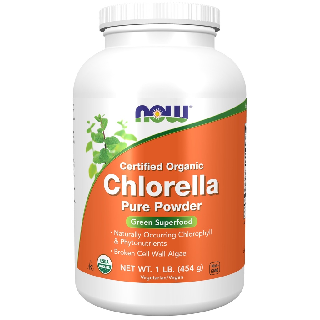 NOW Integratori alimentari, Clorella Organica Polvere con clorofilla naturale, beta-carotene, carotenoidi misti, vitamina C, ferro e proteine, 1-polvere