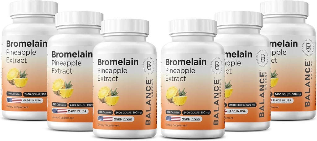 Balancebreens Bromelain 500mg Capsules – 2400 GDU Ananas Supplemento per il supporto congiunto, supporto naturale di gonfiaggio e digestione sana – 180 capsule organiche Made in USA