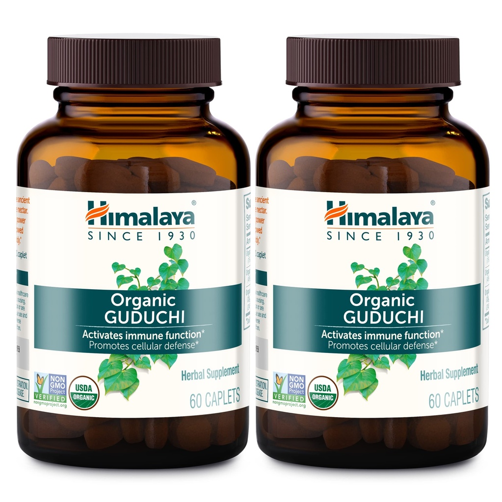 Himalaya Organic Guduchi per il supporto immunitario attivo e la difesa cellulare, 700 mg, 60 Caplets, 2 mesi di fornitura, 2 Pack