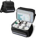 Borsa di stoccaggio della medicina CURMIO, organizzatore di bottiglie a doppio strato con divisori interni per farmaci, vitamine, bottiglie di prescrizione, forniture mediche, nero (progetto del brevetto)