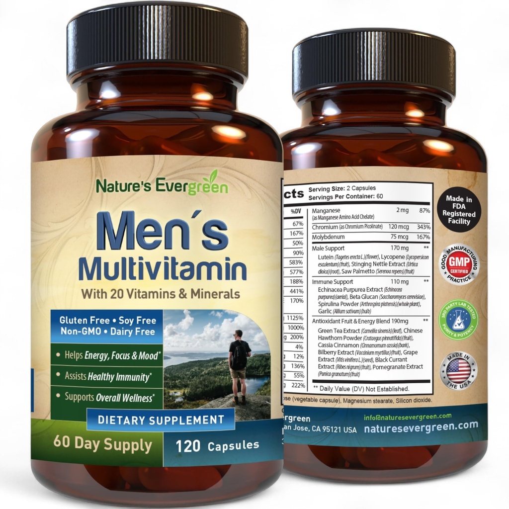 Migliore Multivitamina per gli uomini | Completamente Multivitaminerali e Multiminerali degli uomini con oltre 20 vitamine A, C, D, E, B12, Zinc & More Vitamine essenziali per la salute umana | Energia, Focus & Immune. 120 capsule