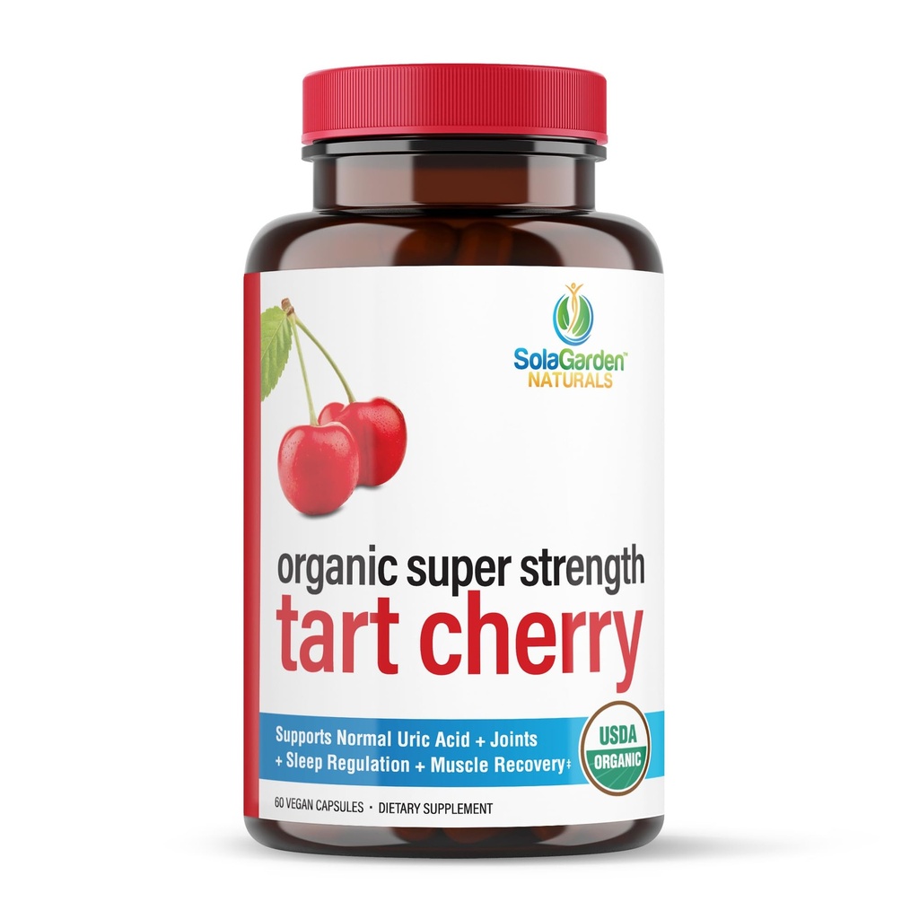 Super resistenza CherryPURE Tart Cherry Supplement – 50:1 Concentrate Cresciuto negli Stati Uniti - Realizzato con Ciliegie di Montmorency Non OGM – da SolaGarden Naturals. 60 Non OGM Veggie Capsule.
