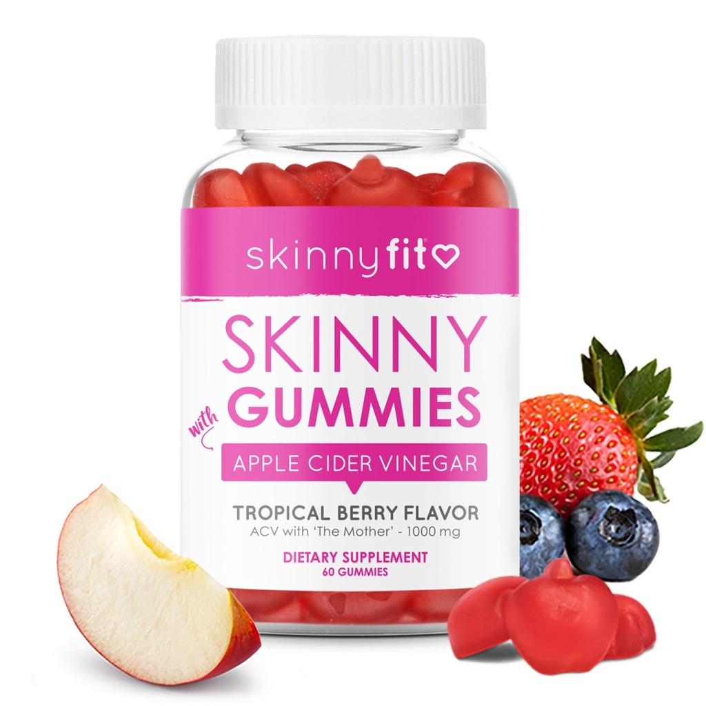 SkinnyFit Skinny Gummies Aceto di Mela Sidro Gummies w/ La Madre, Peso sano, Supporto immunitario, Vitamina B9, B12, Beetroot, Pomegranate, Vegan-Friendly, 60 Conte