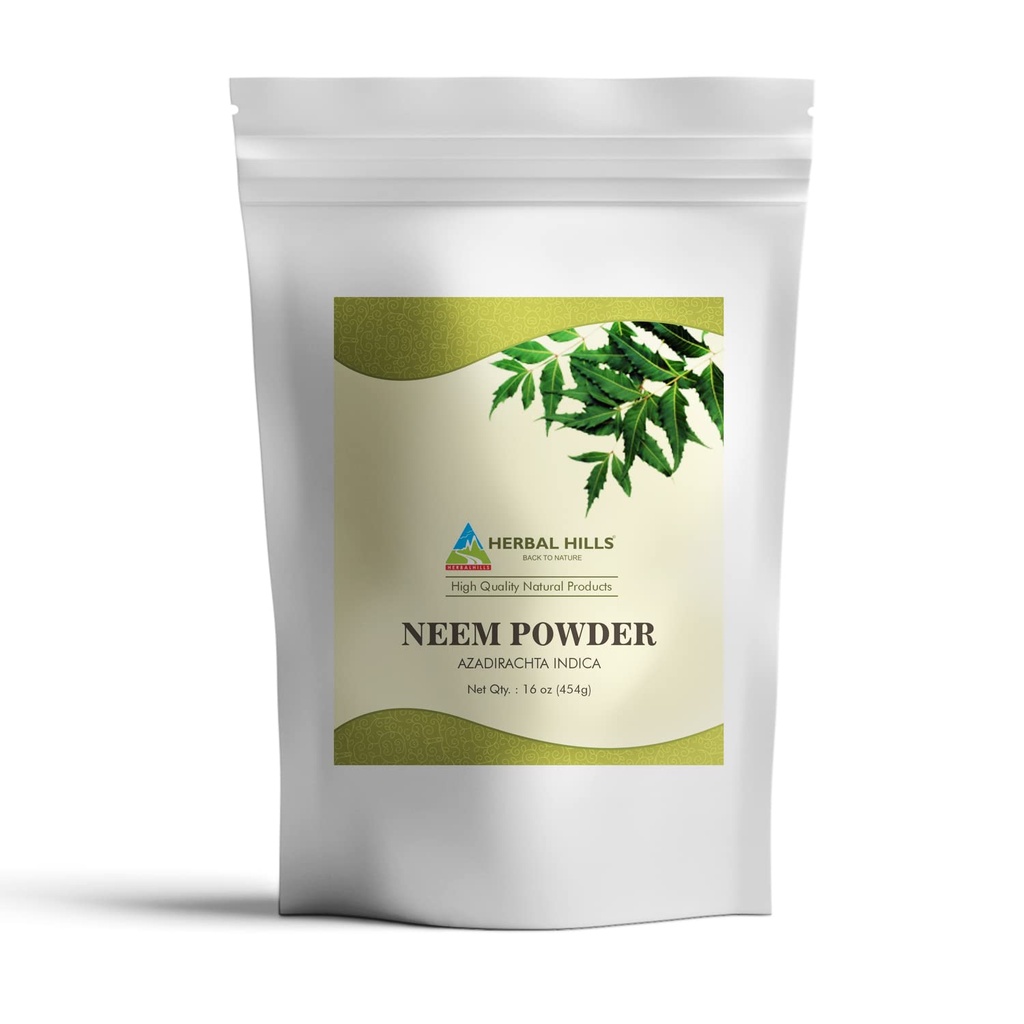 HERBAL HILLS Neem Polvere Azadirachta Indica Pure Neem Leaf/Leaves Polvere 16 Oz