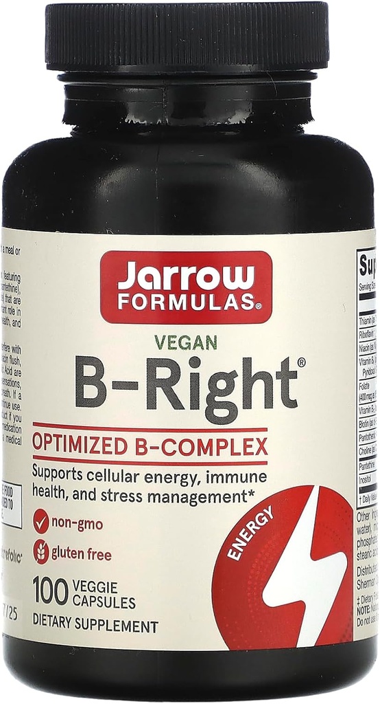 Jarrow Formulas B-Right - Formula B-Complex della vitamina di basso odore - Supporto per l'energia e il metabolismo - promuove il cervello, il cuore e la salute cardiovascolare - 100 Serve (Pack of 1)