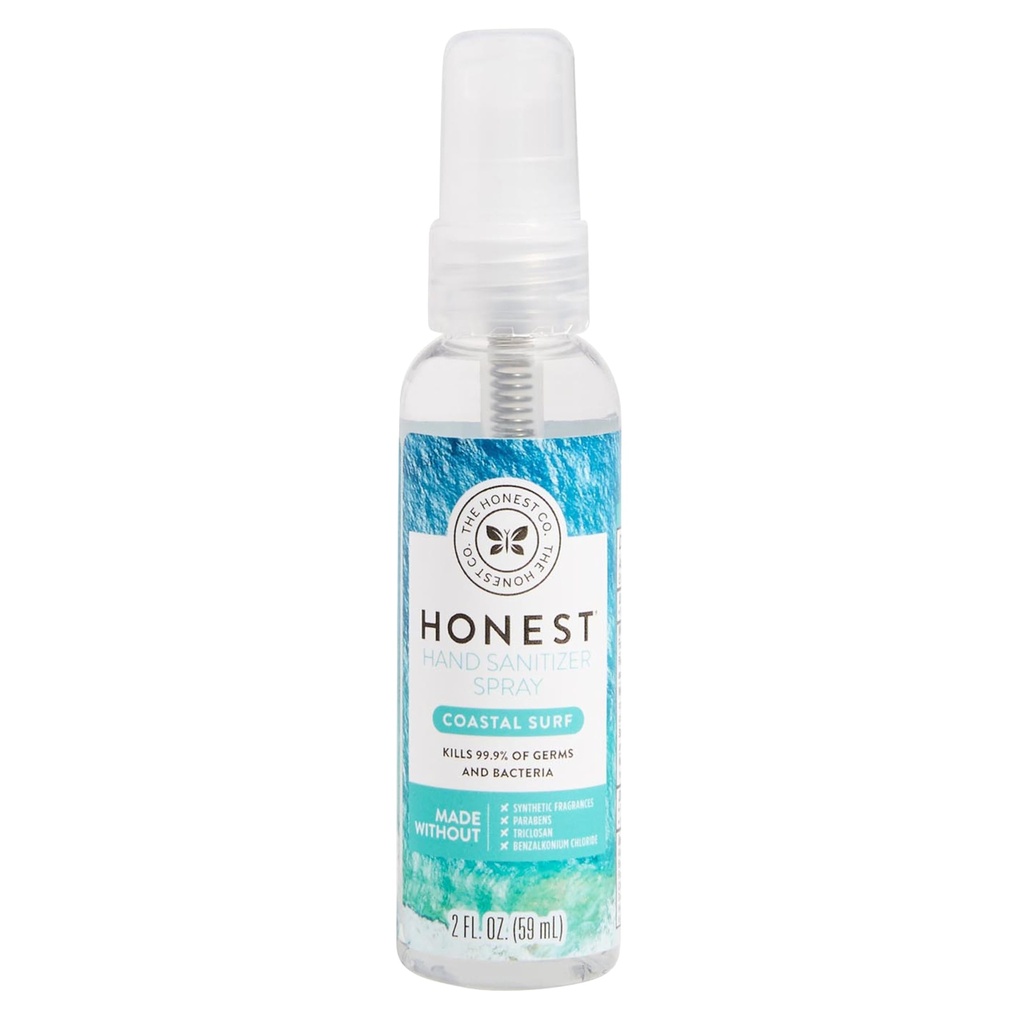 La Honest Company Plant-Based Hand Sanitizer Spray uccide il 99,9% di Germs Hypoallergenic Quick-drying e idratante Coastal Surf 2 fl oz