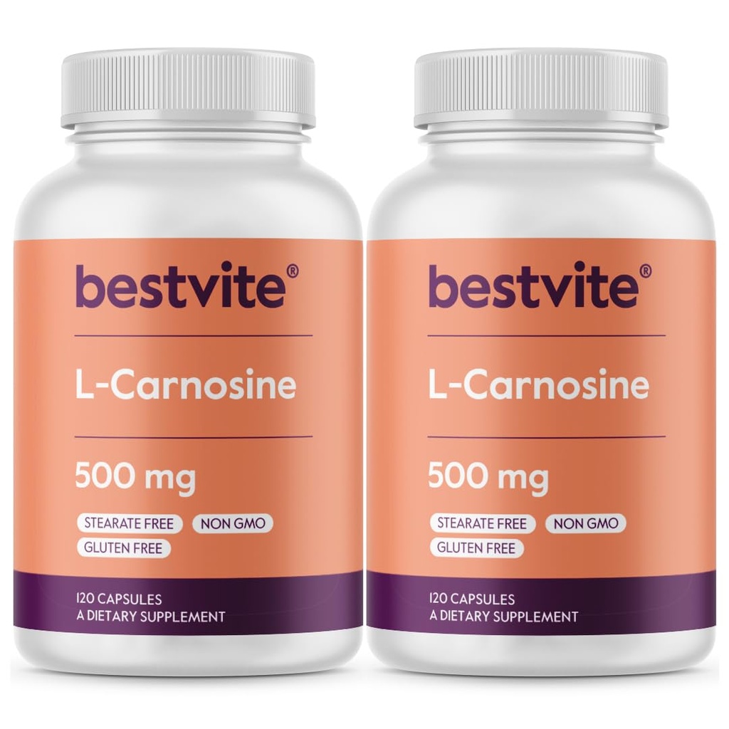 BESTVITE L-Carnosine 500mg (240 capsule) (120x2) Nessun filler - No Stearates - Non OGM - Gluten Free