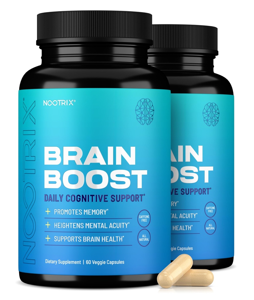 Nootrix Brain Boost Nootropic Supplement | Supporta memoria, messa a fuoco mentale, salute cognitiva & energia | Promuove la funzione sana del mood & del cervello | Ginkgo Biloba & DMAE | 120 capsule