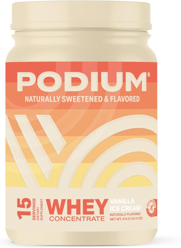 Polvere di proteine del siero di podio, gelato alla vaniglia, 22g proteine che servono con enzimi digestivi, isolato di proteine del siero e concentrato, senza glutine, basso carbo, basso zucchero e soia, 15 Serve