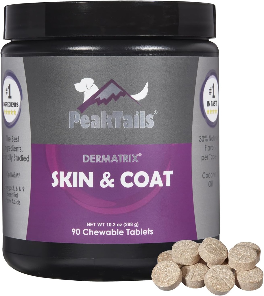 Kala Health PeakTails Skin & Coat Support for Dogs – 90 compresse masticabili con MSM, Fish Oil, Omega-3 & Omega-6 – Supporta la pelle sana, Shiny Coat