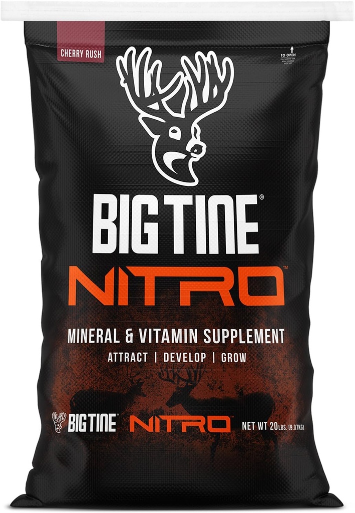 Big Tine Nitro, Deer Supplement, 20 lbs Bag, Cherry Rush Scent, Potente e Long Lasting Scent, Alta biodisponibilità, Confezionato con vitamine e minerali