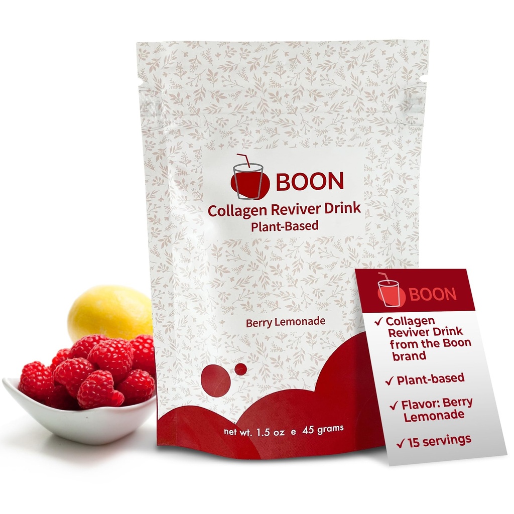 Boon Collagen Reviver Drink – Integratore di Booster di collagene a base vegetale per la pelle bella e luminosa – Polvere di collagene organica, vegana – Aroma di limonata di bacche, 15 porzioni