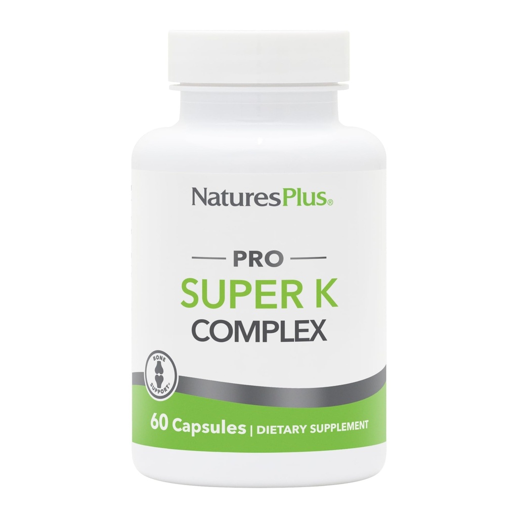 NaturesPlus PRO Super K Complex - 60 capsule - Promuove il metabolismo del calcio sano - Include vitamine K1 & K2 - Non OGM, Vegan & Gluten Free - 60 Serve