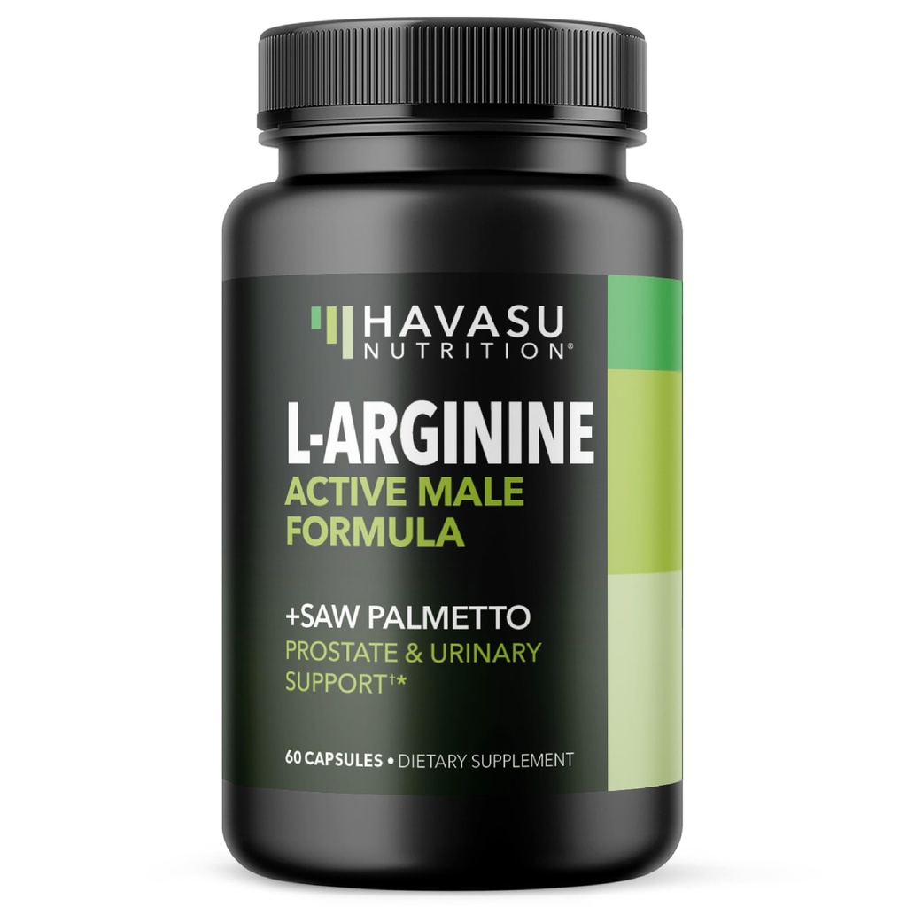 L-Arginina 500mg e Saw Palmetto 500mg - Nitric Oxide e integratori di salute della prostata per gli uomini - 60 Conte - Endurance e Urinary Tract Function Support - 1 Mese di alimentazione - Vegan, Non OGM Capsule