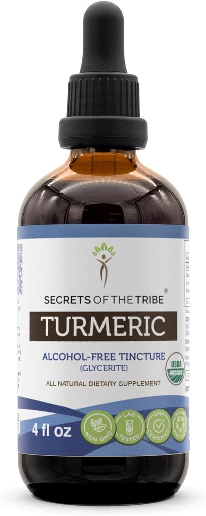 Estratto di alcool-free della tintura organica USDA, Turcuma Longa (Curcuma Longa) Supplemento di tintura della radice secca (4 FL OZ)