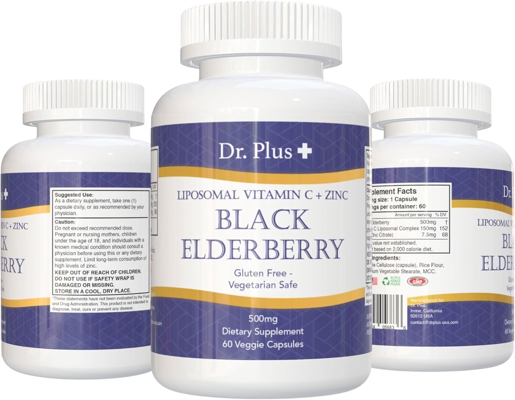 Liposomal Immune Boost Black Elderberry - Vitamina C - Zinc Gluten Free vegetariano sicuro integratore alimentare 60 capsule vegetali