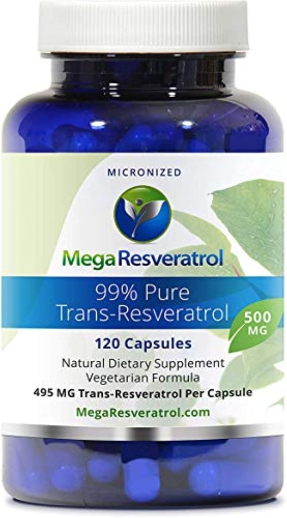 Mega Resveratrolo, Grado farmaceutico, 99% puro, Isolato, Micronized Trans-Resveratrolo, 120 Caps Veggie, 500mg per capsula. Purity Certified. Assolutamente NO Tossico “inattivo” ingredienti aggiunti.