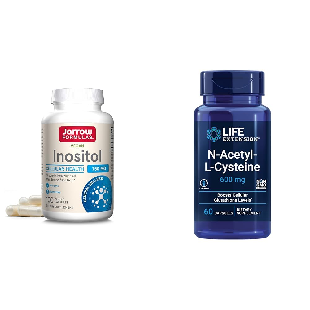 Jarrow Inositol 750mg 100 Veggie Capsule &amp; Estensione della vita NAC 600mg 60 capsule fegato & supporto respiratorio