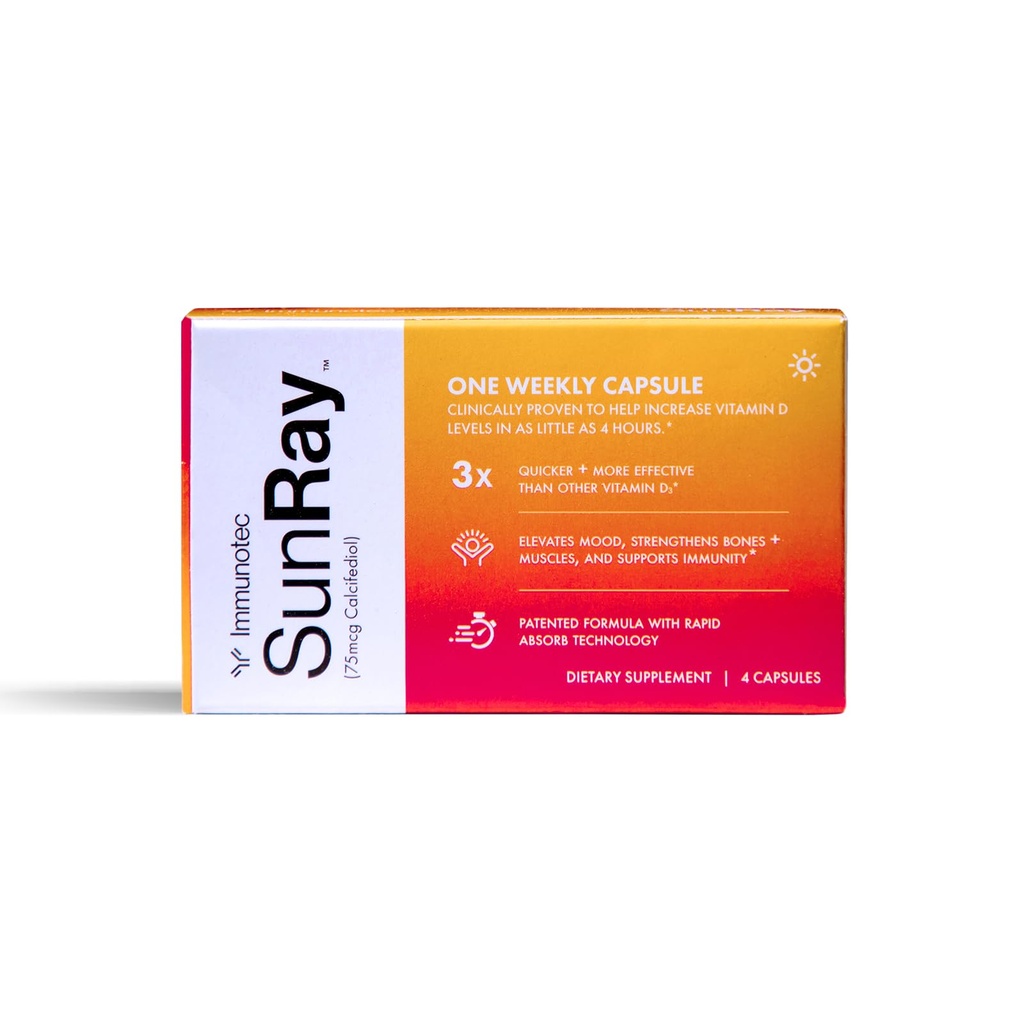 Immunotec Sunray – Calcifediol 75 mcg – Forma Avanzata della vitamina D – Una volta a settimana Dose – Assorbimento Superiore - Aggressione rapida