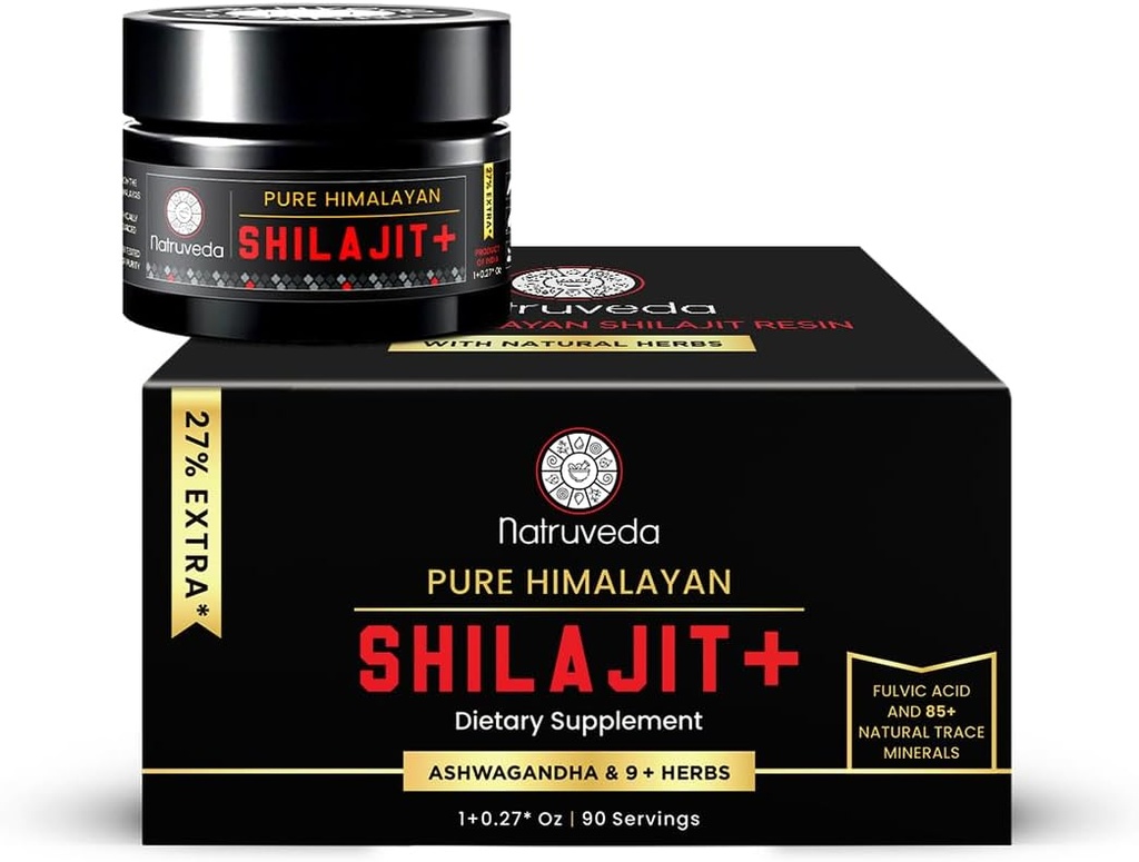 Himalayan Shilajit Resina per uomini e donne - Shilajit Organico, Acido Fulvico & 85+ Minerali Trace Naturali - Resina dietetica ayurvedica, 10 Ingredienti naturali f - 90 Serve, 1.27oz