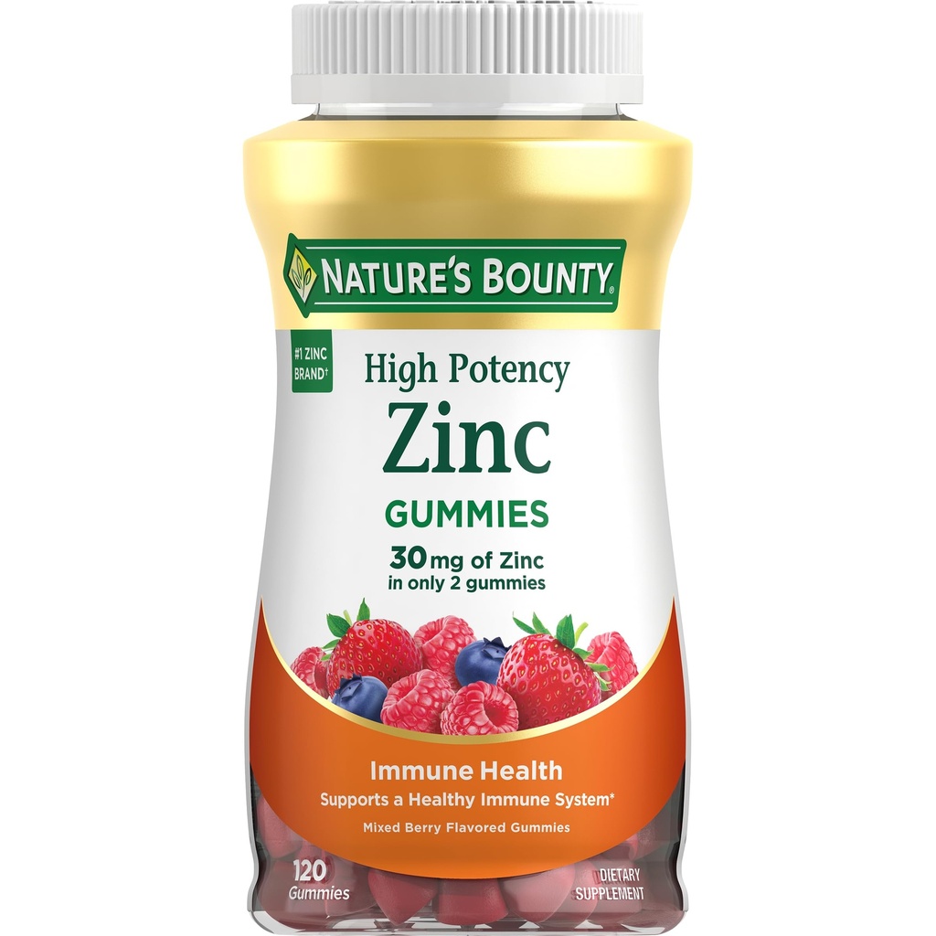 Gummie di zinco di Bounty della natura, Gummie di supporto immunitario, Supporta la pelle e la salute antiossidante, Bacca mista, 30mg, 120 Conte