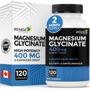 RENEW ACTIVE Magnesio Glycinate 400MG per 2 capsule Pure Magnesium Bisglycinate per il rilassamento del corpo pieno, sonno, muscoli, ossa & energia - bilancia elettrolitica - Made in Canada -120 capsule