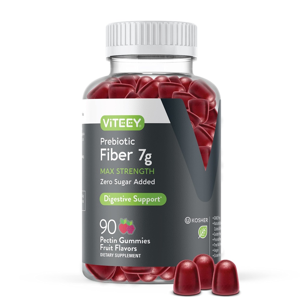 Viteey Prebiotic Fiber Gummies per adulti, 7g - Gut Health & Digestive Soluble Fiber Supplement Gummies - Zero Sugar Aggiunto, Vegan, Gluten-Free - 90 Count