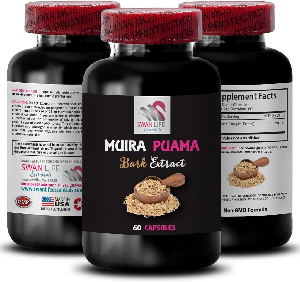 Forza basata sull'impianto - MUIRA PUAMA BARK EXTRACT - Supporto attivo per il Mindset, riequilibrio energetico, energia della natura, energia sostenibile, azionamento botanico, Energy Support Complex 1 Bottiglia 60 Capsule