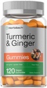 Horbäach Turmeric and Ginger Gummies | 120 Count | Peach Flavor | Vegan Non OGM & Gluten