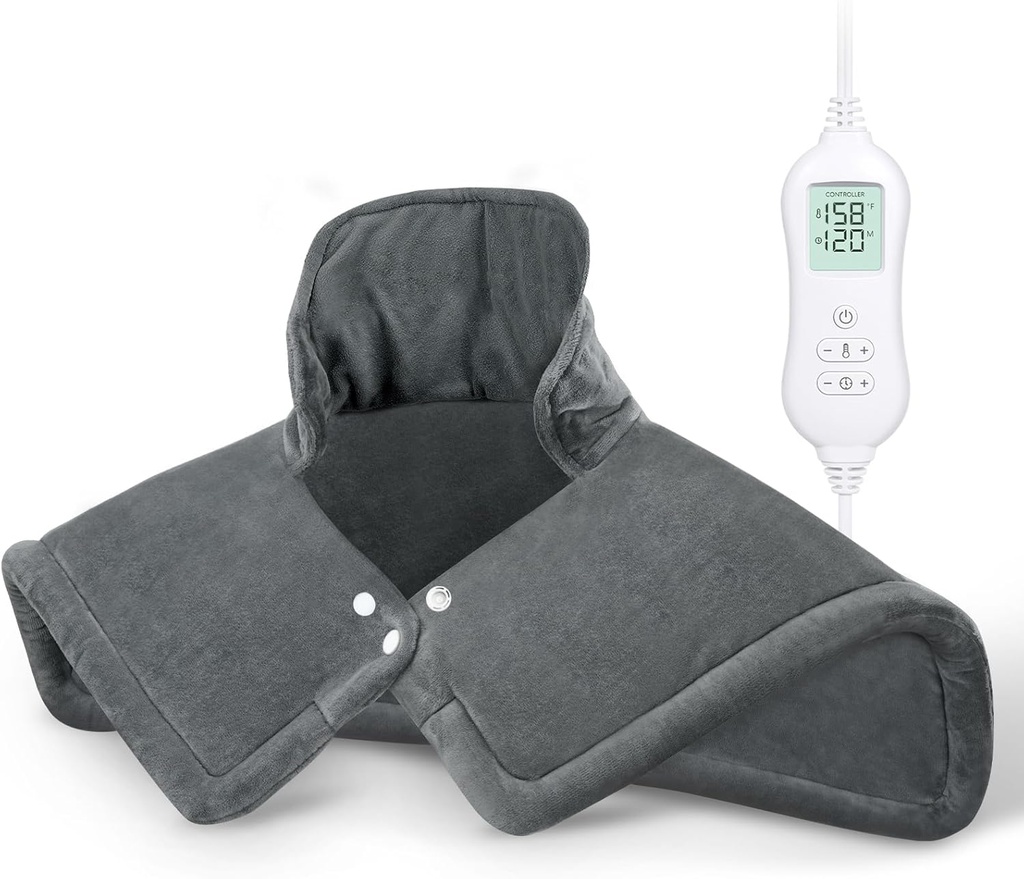 Pad di riscaldamento NOWWISH per il rilievo del collo e delle spalle del dolore, 2lb ha pesato il riscaldatore del collo elettrico con 10 livelli di calore e l'auto si spegne, grande avvoltoio riscaldato, regali di compleanno per gli uomini delle donne, 17"x23", grigio