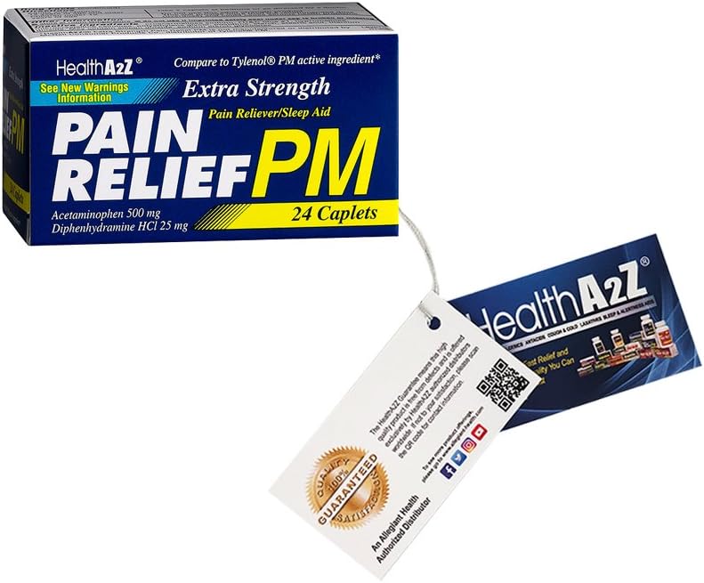 Salute A2Z, Rilievo di dolore ad alta resistenza PM,24 compresse, Comparto a Tylenol PM Ingrediente attivo