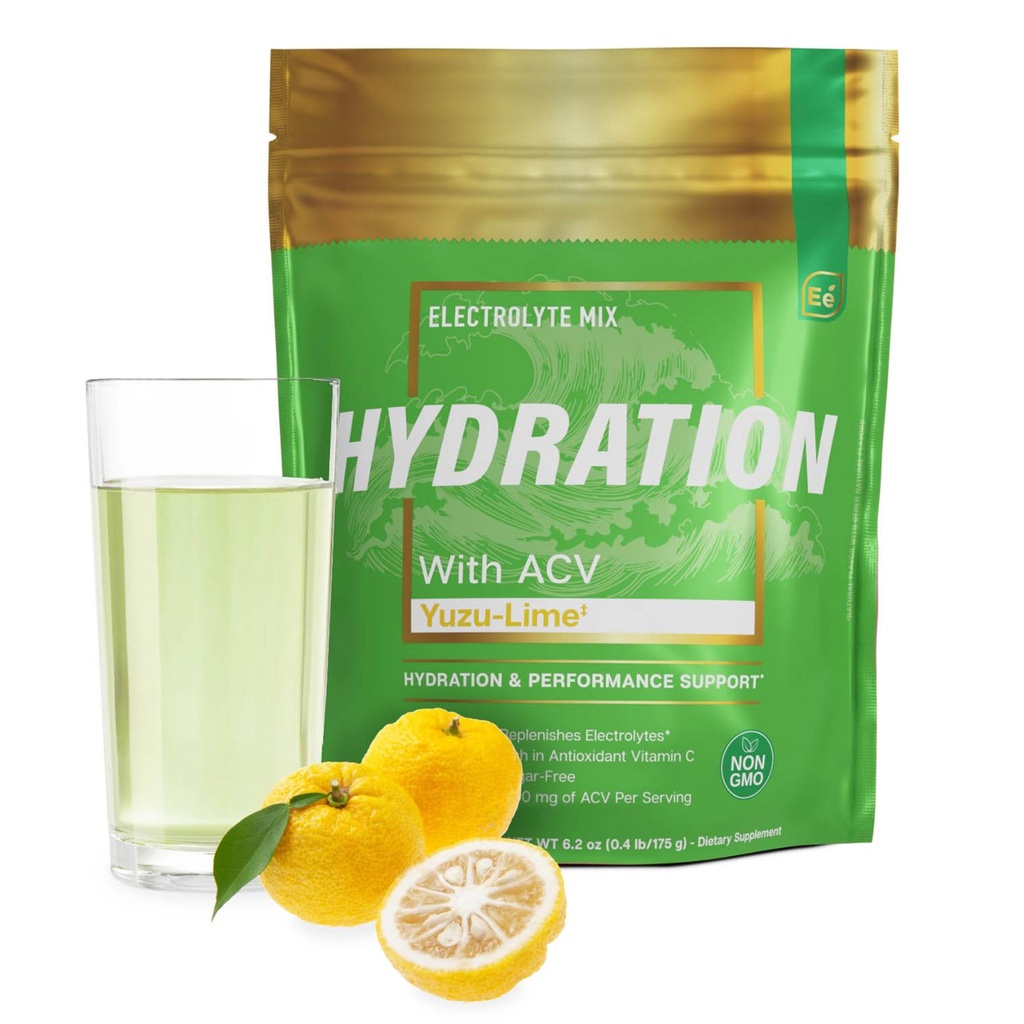 Imballaggio di idratazione degli elementi essenziali - Pacchetto di lime di Yuzu - Imballaggio della polvere degli elettroliti senza zucchero - 25 pacchetti di bacchette di elettroliti della polvere senza zucchero - bevanda di idratazione - con ACV & vitamina C
