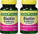 Spring Valley 10000mcg Biotina con 100mg Keratin Integratore alimentare, 60 Conte (Pack of 2)