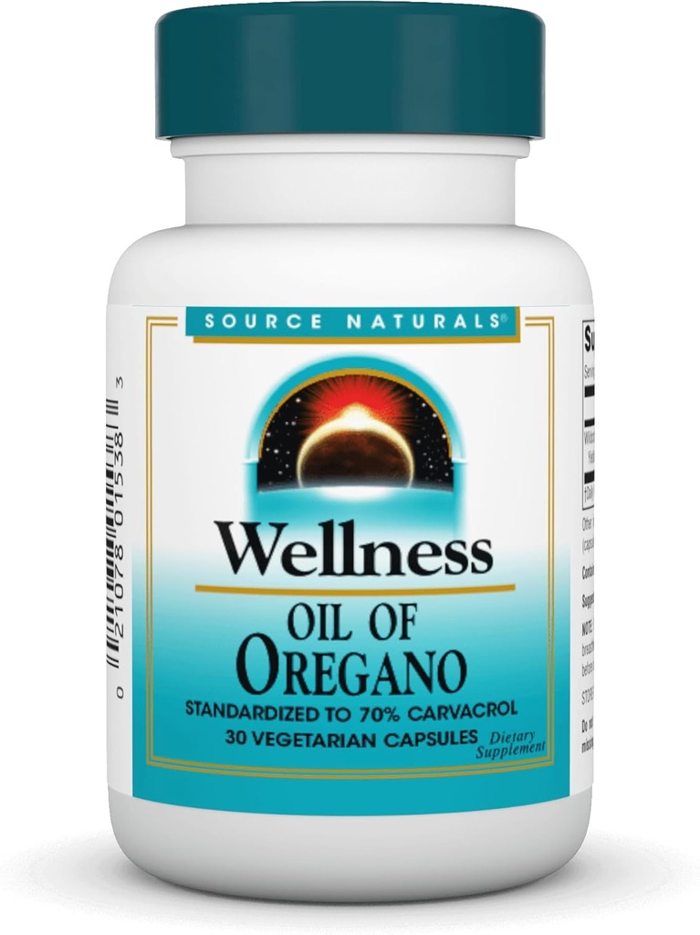 Fonte Naturals Olio Benessere di Oregano - Standardizzato al 70% Carvacrol - 30 Capsule Vegetariani