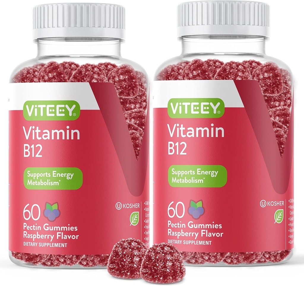 VITEEY Vitamin B12 Gummies - Supporto cognitivo e gommie energetiche - Vegan, Gelatin Free, Gluten Free - 60 Count