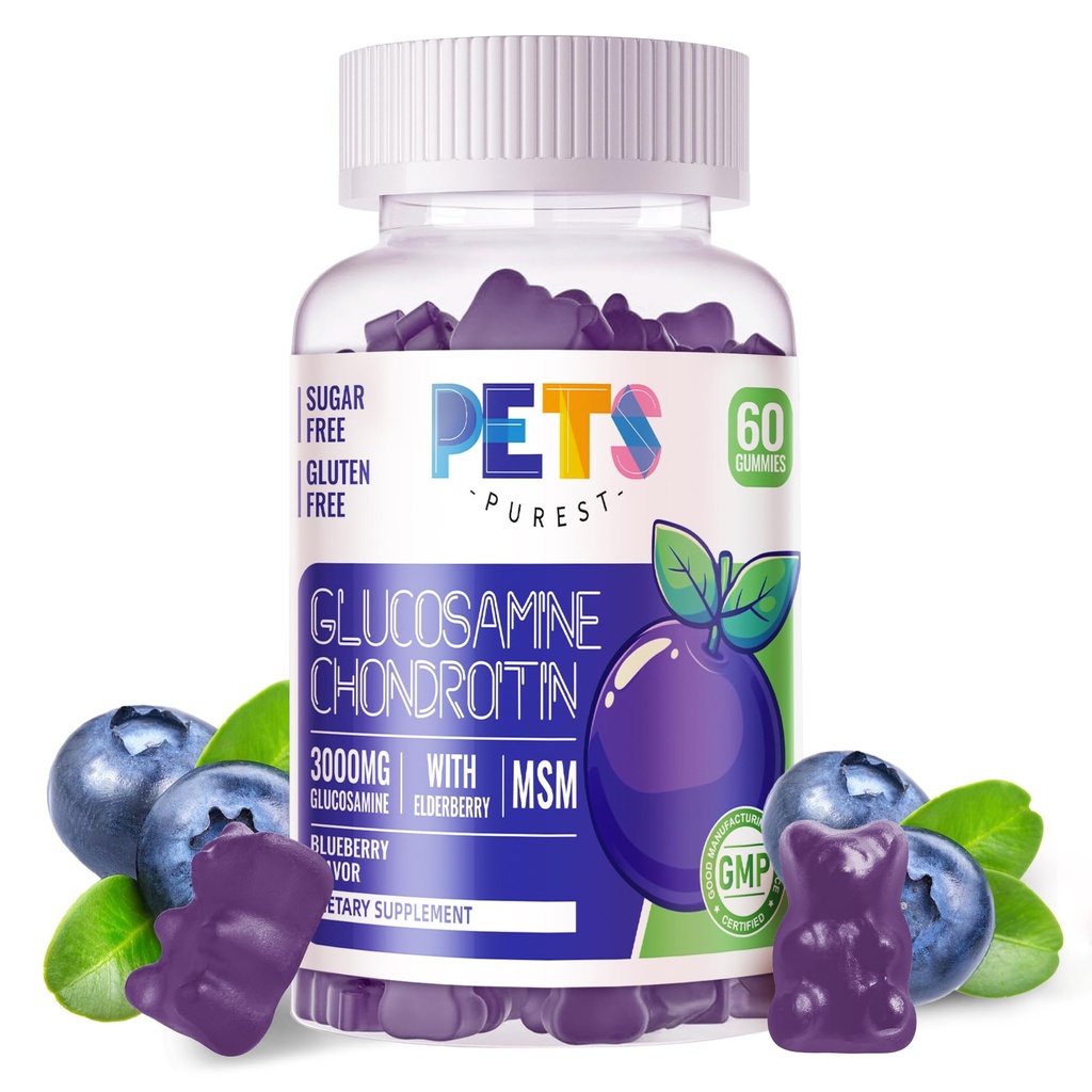 Animali Puri Glucosamina Condroitin Gummies con MSM & Elderberry Extra Strength - Supporto congiunto, Antiossidante Integratore di Supporto Immune per Adulti, Uomini & Donne.60