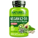 NATURELO Vitamina D3 K2 - Vegan con Plant Based D3 da Lichen - Integratore Naturale per Sistema Immune, Supporto Bone, Salute Del Cuore - Cibo Intero - Non OGM - Gluten Free, 60 Capsule