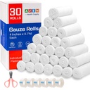AZEN 30 Pack Gauze Rolls Bandages, 4 in x 4.1 Yards, Premium Medical Supplies & First Aid Supplies, Bandage Wrap Vet, Mummy Wrap