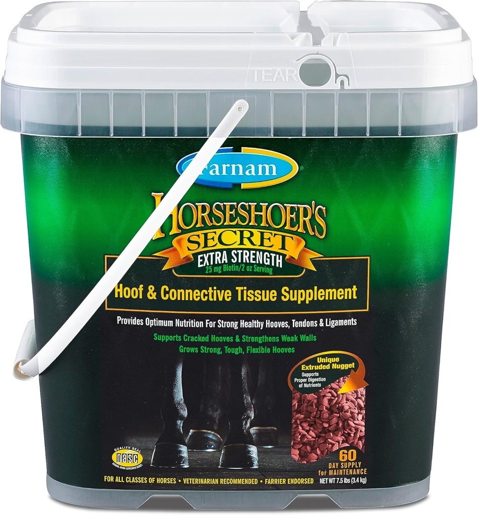 Farnam Horseshoer's Secret Extra Strength Hoof Supplements & Connective Tissue Supplements, Promuove Forti, Salute Hooves, Tendon & ligaments, 7.5 lbs, 60 Day Supply