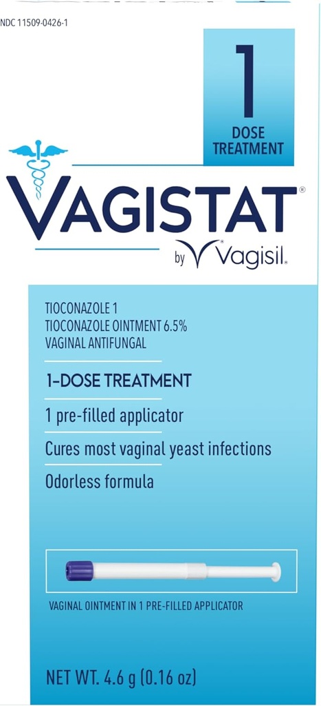 Vagisil Vagistat 1 giorno Trattamento di infezione da lievito singolo per le donne, l'unguento antimicotico aiuta a alleviare il prurito esterno e l'irrigazione, 1 applicatore vaginale pre-finanziato senza tocco (pacchetto di 1)