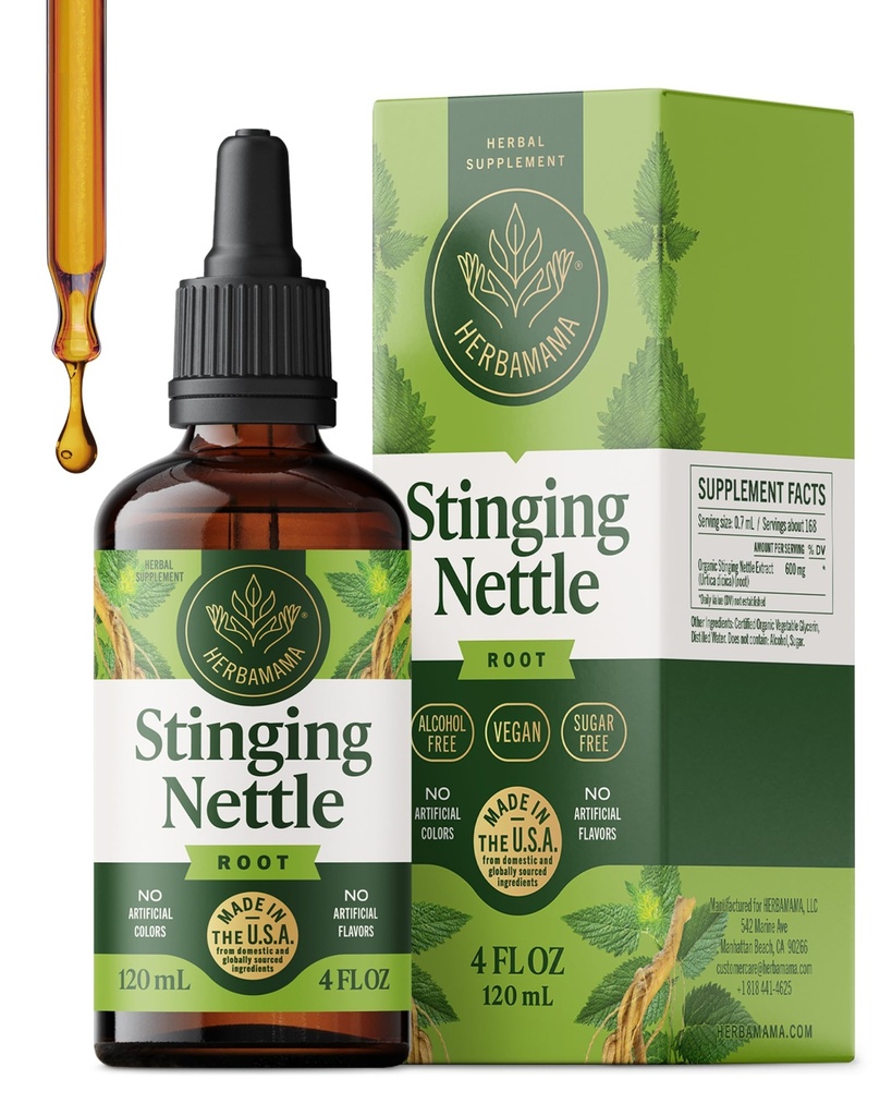 HERBAMAMAMA Sting Nettle Tincture - Vegan Urinary Tract Support with Sting Nettle Root Extract - Non-GMO, Alcohol & Sugar-Free Urtica Dioica Supplement - 84-Day Supply
