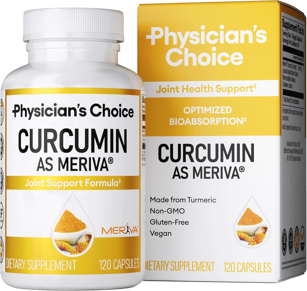Medico CHOICE Curcumin Meriva 500 - Studi clinici - Migliore assorbimento rispetto ai supplementi di curcumina currica ordinaria - Supporto misto scientificamente ricercato - 120 capsule