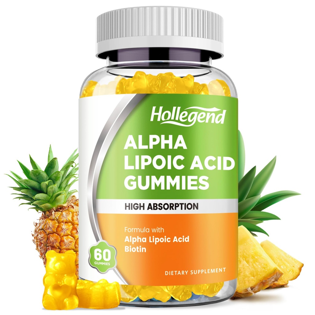 Acido alfa lipoico Gummies 1000Mg con Biotina, Alto assorbimento Chewable ALA Supplemento per Antiossidante, Salute del cervello e Nerve Support, Ananas Flavor, Sugar Free, 60 Chews