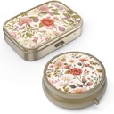 Pill Organizer Pill Box con Specchio Retro Piccolo Pillola Case per Purse o Pocket Bronze Pill Box o Vitamine, Fish Oil, Supplementi, Pillola Containe Regali di viaggio(2PCS-Retro Fiori rossi)