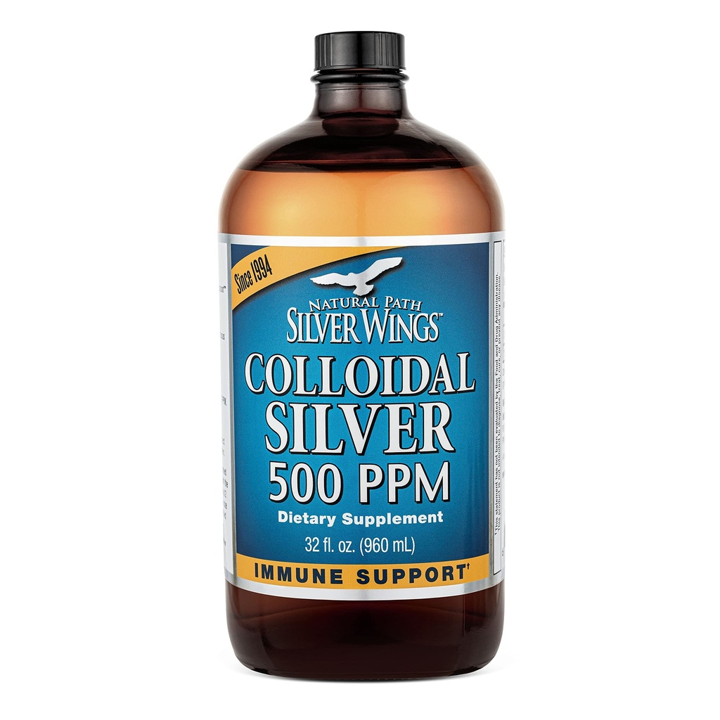 Percorso naturale Silver Wings Colloidal Silver 500ppm (2.500mcg) Supporto Immune Supplemento 32 fl. oz.