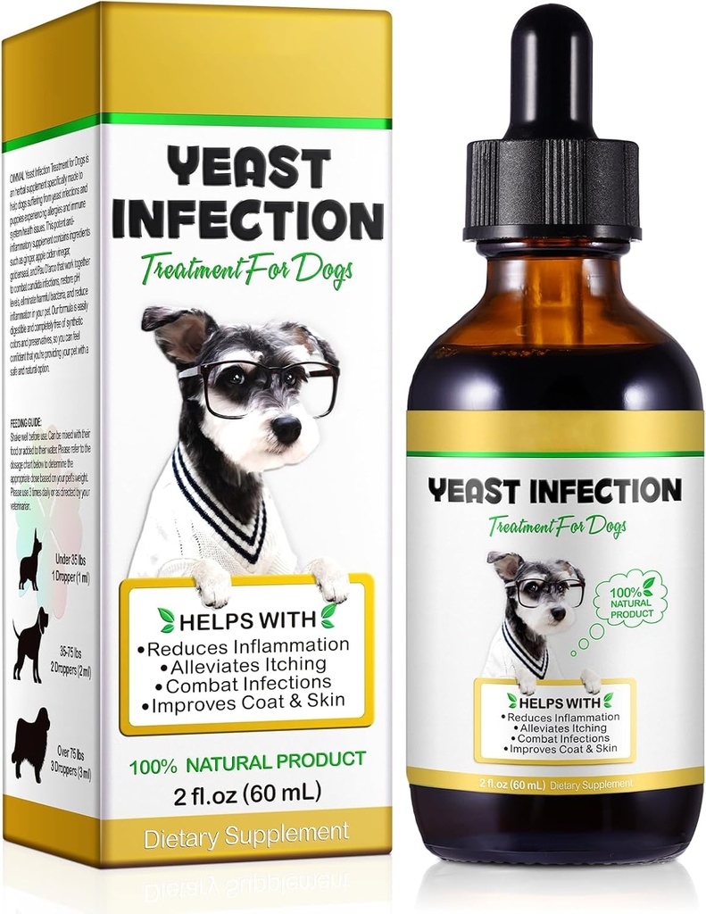 Trattamento naturale di infezione del lievito per cani, Trattamento di infezione del lievito del cane, Rilievo di allergia del cane, Itch e Rilievo di immunità, Migliora Cappotto & pelle, Integratore di erbe del cane, 2 oz
