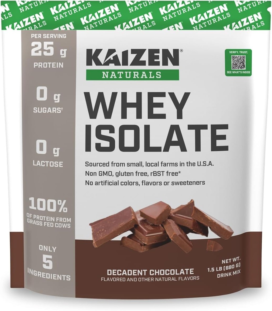 Whey Isolate | Chocolate | 25g Protein | Grass nutrito | No Artificial Ingredients | Solo 5 ingredienti | Fast Absorption | Vedere i risultati del test | 0g Lactose | Gluten Free | Non GMO | 1.5lb | 22 porzioni