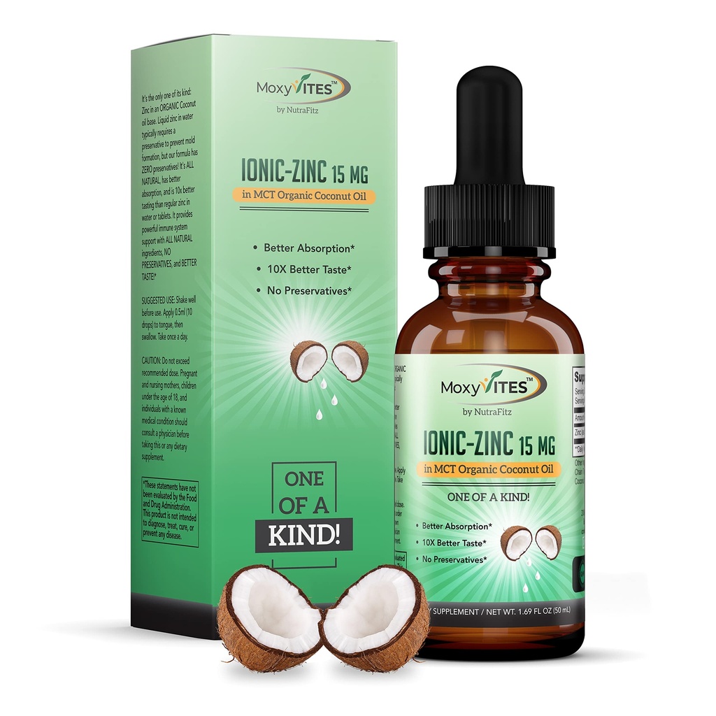 Integratori di zinco organici per bambini, adulti - Zinc Sulfate - Supplemento di zinco liquido - Gocce di zinco ionico puro in olio di cocco per il supporto immunitario, pelle - NO Preservatives & Great Taste - 100 Vegan Servings