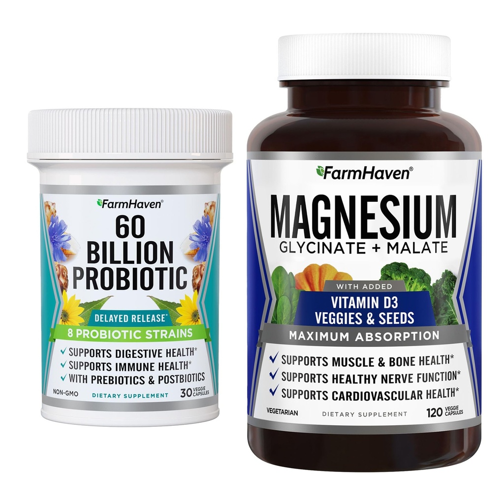 FarmHaven Magnesium Glycinate & Malate Complex e 60 miliardi di CFU Probiotici