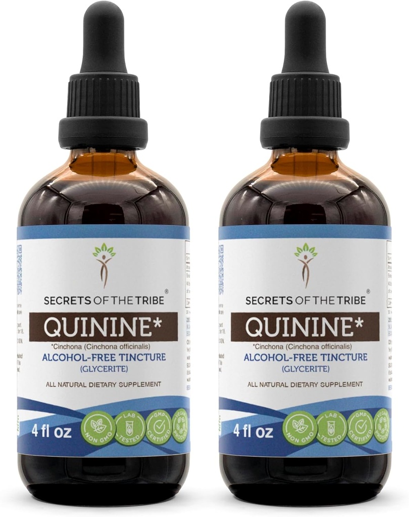 Segreti della Tribe Quinine Tincture Alcohol-Free Liquid Extract, Quinine (Cinchona officinalis) Dried Bark (2x4 FL OZ)